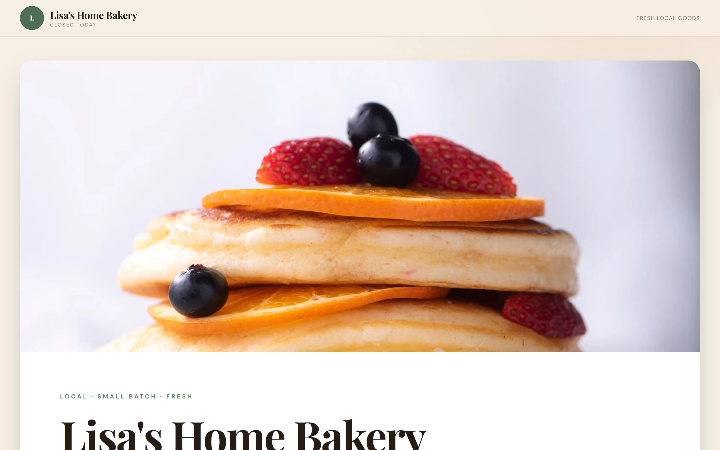 An example shop on Maker's Market, Lisa's Home Bakery, with its Follow Shop button.